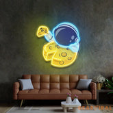 Astronaut Eating Cheese Moon LED Neon Sign Light Pop Art